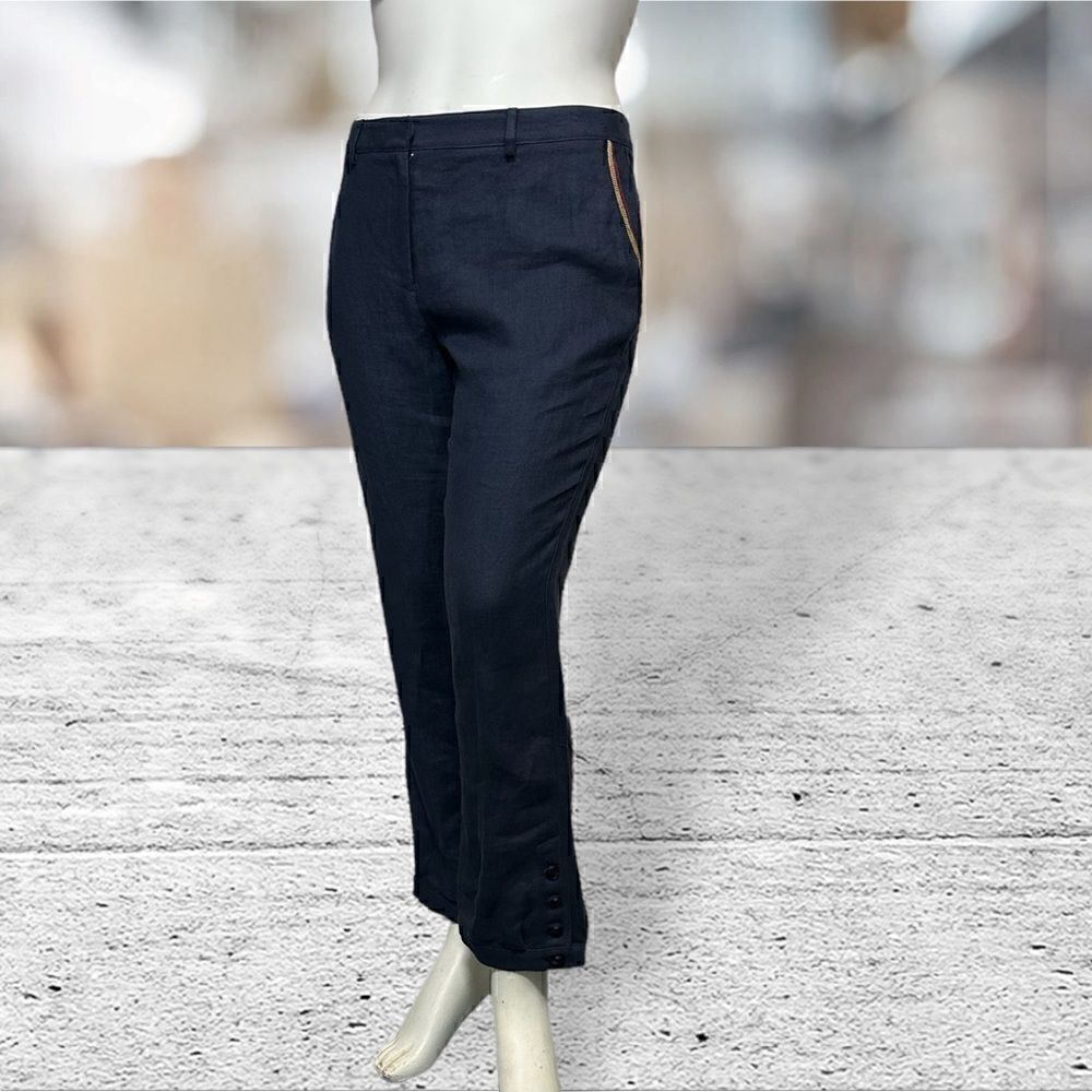 Worth New York Blue Linen Pants With Buttons‎ At The Ankles
